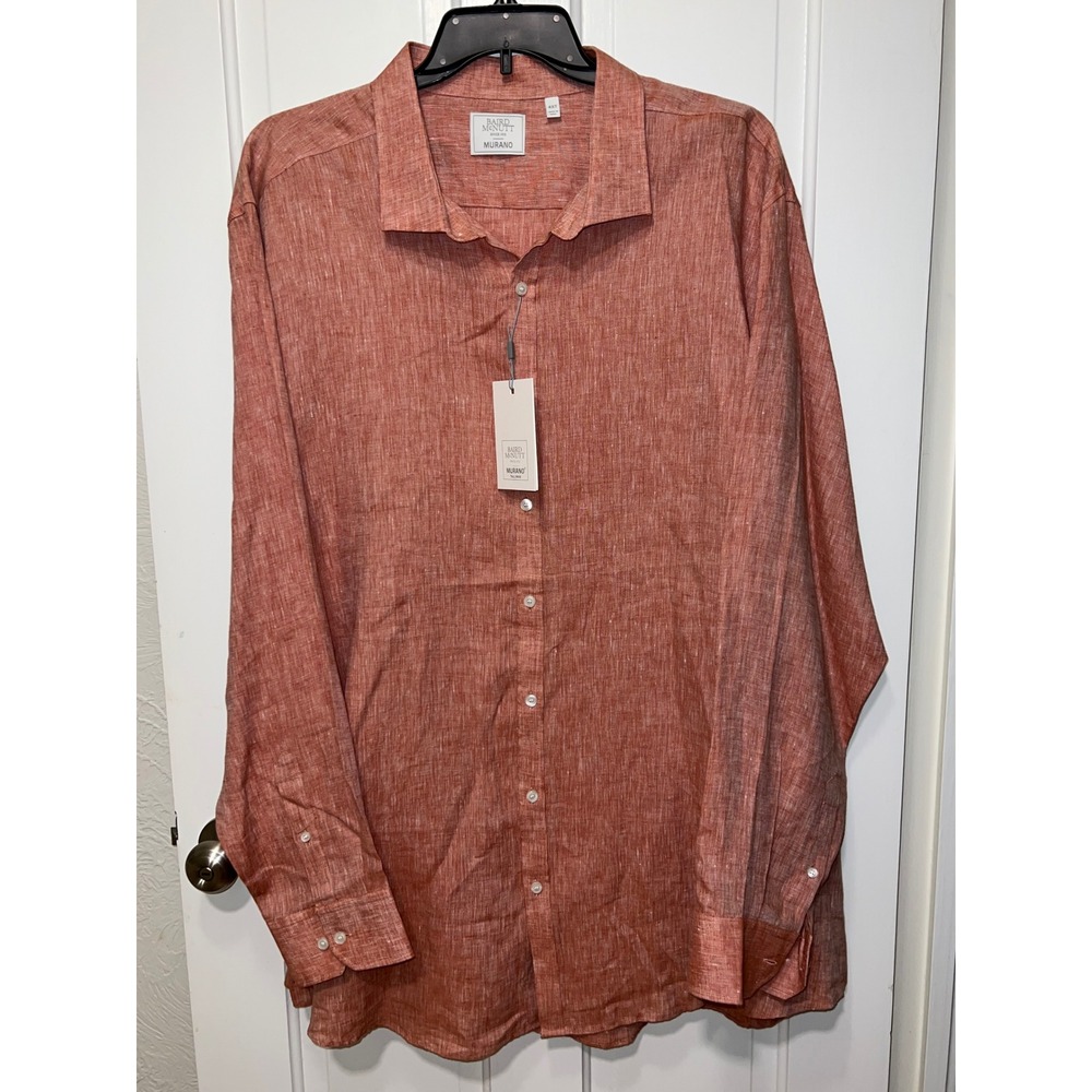 NWT Murano Baird McNutt Linen Shirt Mens 4XT Tall Rust Orange LS Button Up